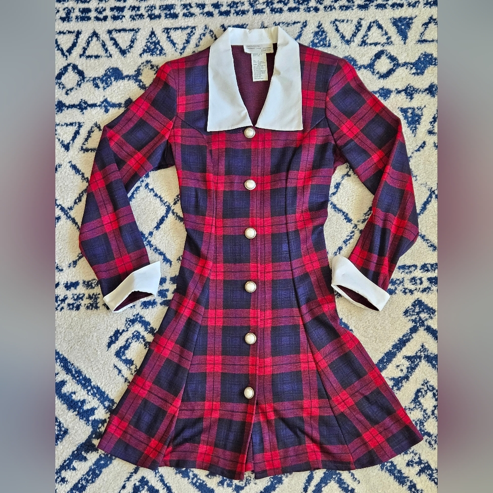 VINTAGE 80s Red Tartan Plaid Fit Flare Dress Benton And Smith, Heathers